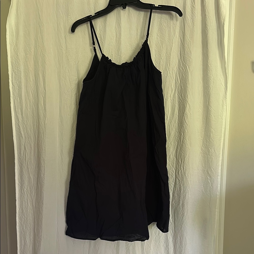 Navy Blue Mini Sleeveless Linen Dress